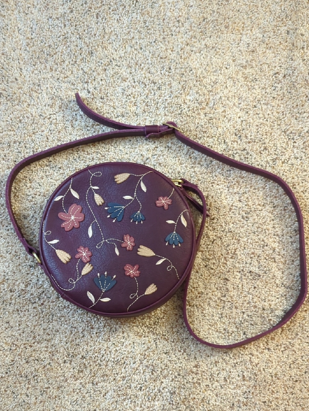 Portland Leather Large Circle Bag - Plum Floral